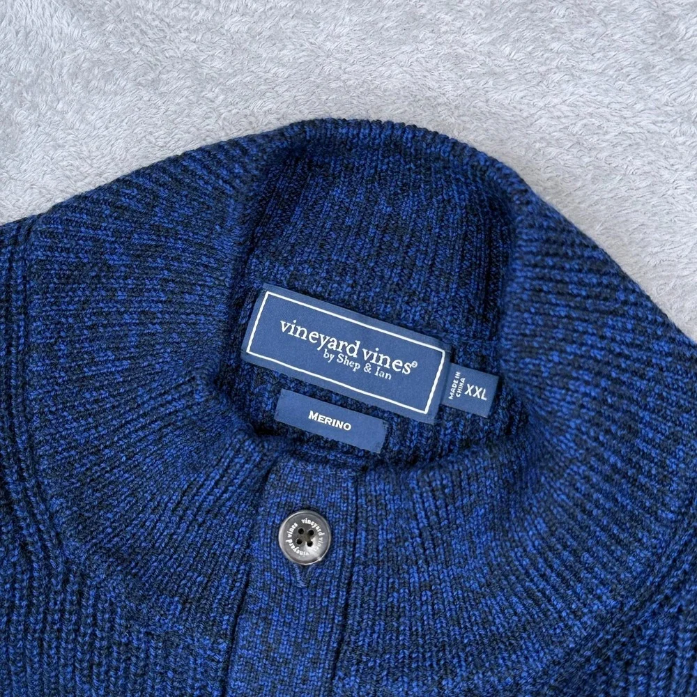 Vineyard Vines Oysterman Merino Wool Sweater Mens 2XL Blue Soft 1/4 Button Knit‎